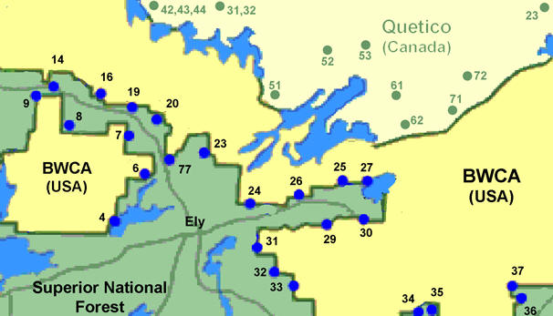 map of Quetico entry points